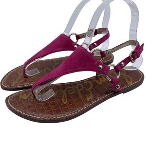 Sam Edelman Womens Shoes Greta Sandals Sz 6 Pink Fuschia Suede Flat Leather Chic